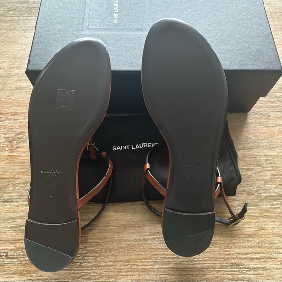 Saint Laurent Brown Cassandra Flat Sandals 41 - Picture 2 of 7